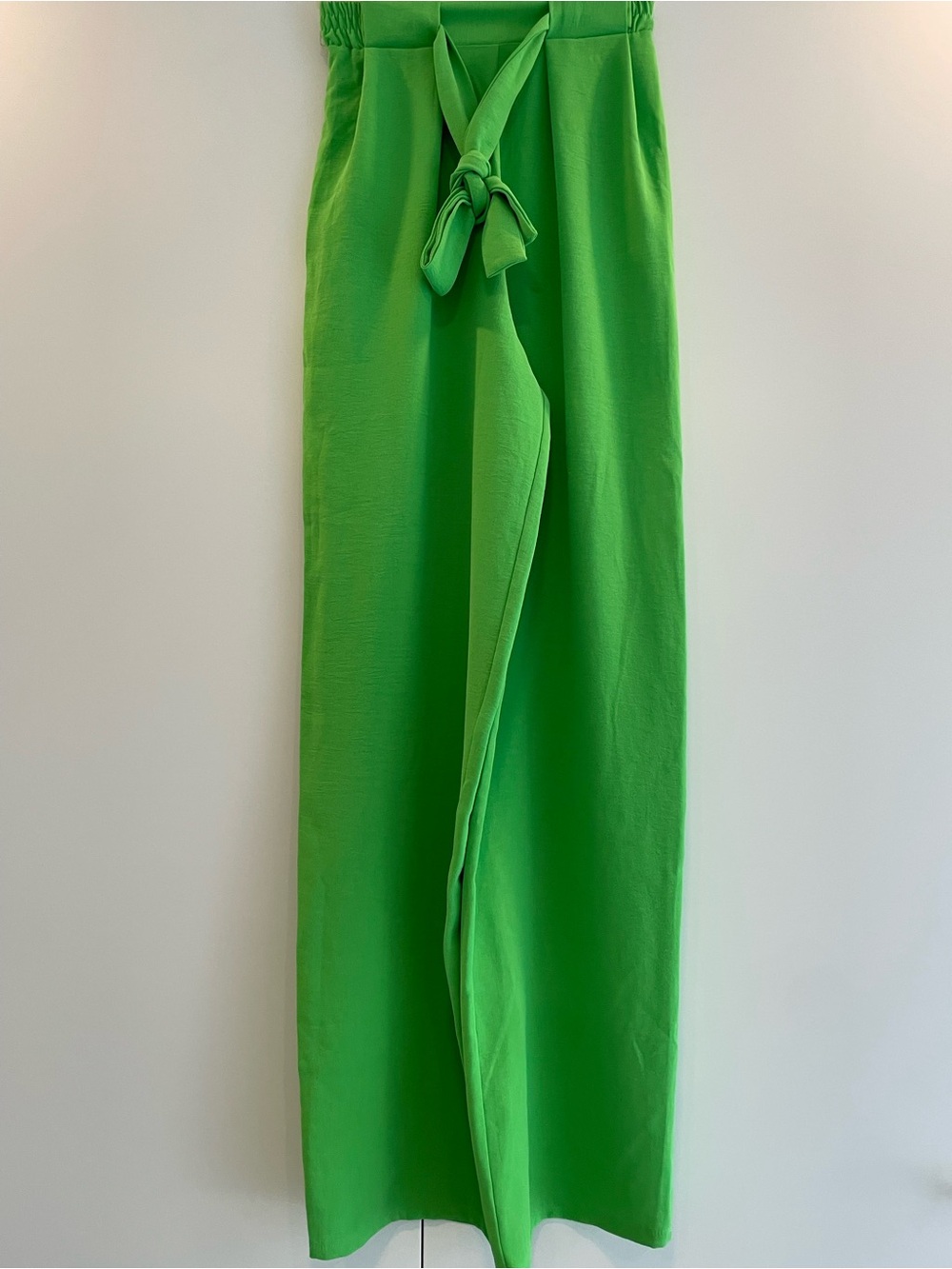 NEW. Zara Bright Green Wide-Leg Jumpsuit Pants with Tie Waist